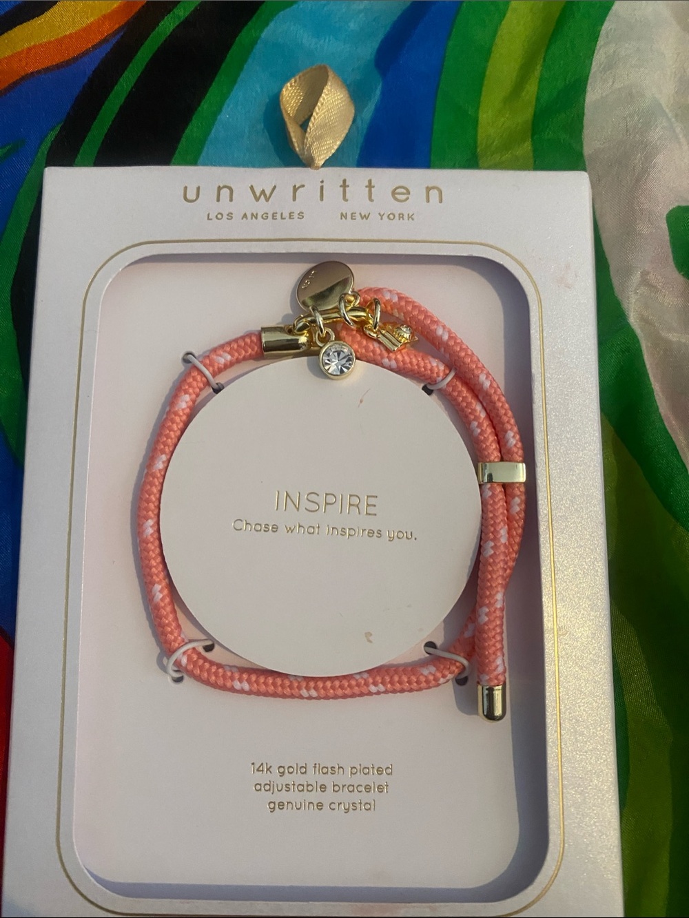 Unwritten Coral-Pink Adjustable Inspire Bracelet with Gold Accents